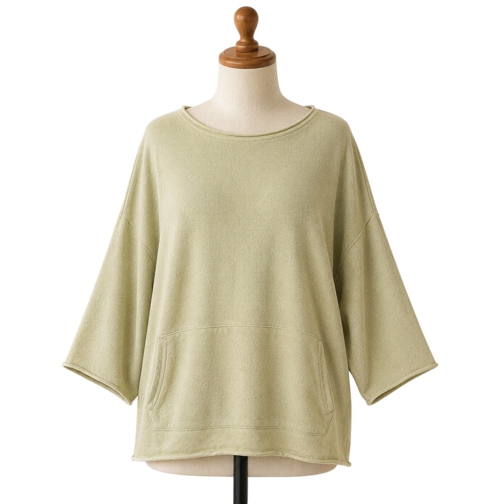 Pure Jill Sweater Womens XS Green Cotton Cashmere Lagenlook Boxy Knit‎ FLAW